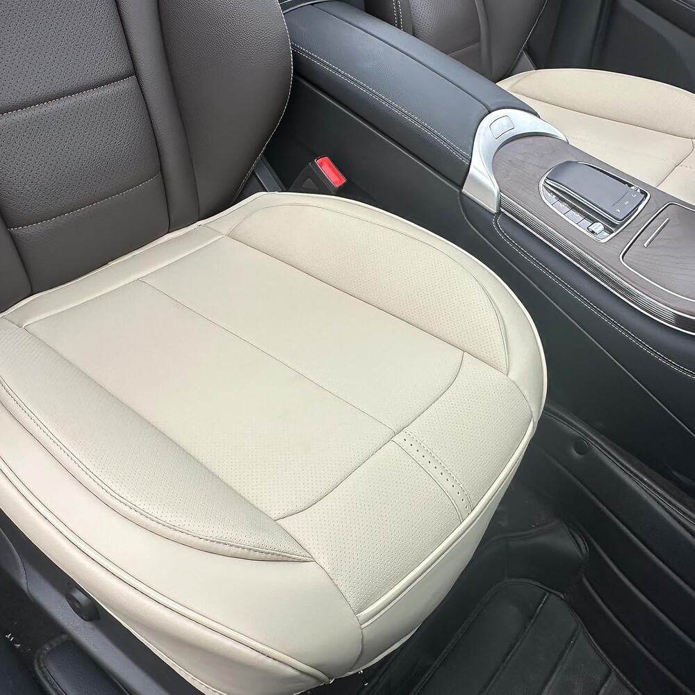 2 Pack Leather Front Car Seat Cover Bottom Only, Anti-Slip (2pcs-Light Beige)